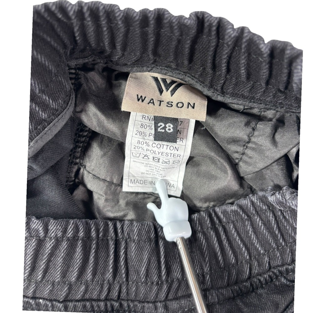 Watson Baggy Fit Jeans Mens 28 Black Distressed Denim Drawstring Waist Straight - Picture 6 of 6